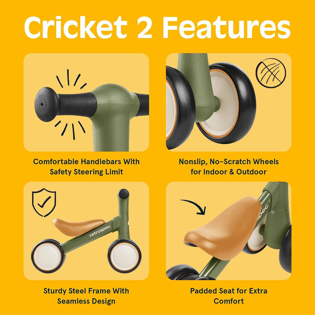 Cricket 2 Baby Walker Balance Bike with 4 Wheels - Safe Learning Toy for Ages 12-24 Months - Scratch-Resistant Indoor