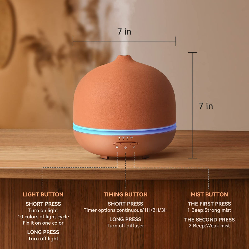 Stone Diffusers for Essential Oils Large Room, 500ml Handmade Ceramic Diffuser with 4 Timer & 10 Ambient Light
