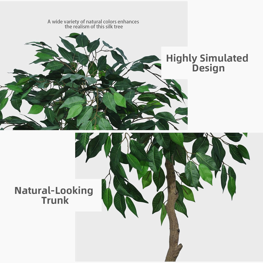 Artificial Ficus Tree 5FT - Faux Indoor Tree with White Tall Planter - Fake Ficus Floor Plant Potted - Artificial
