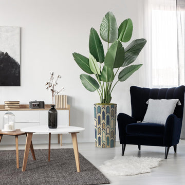 Artificial Tree in Modern Polygon Pattern Effect Planter, Fake Bird of Paradise Silk Tree for Indoor and Outdoor Home