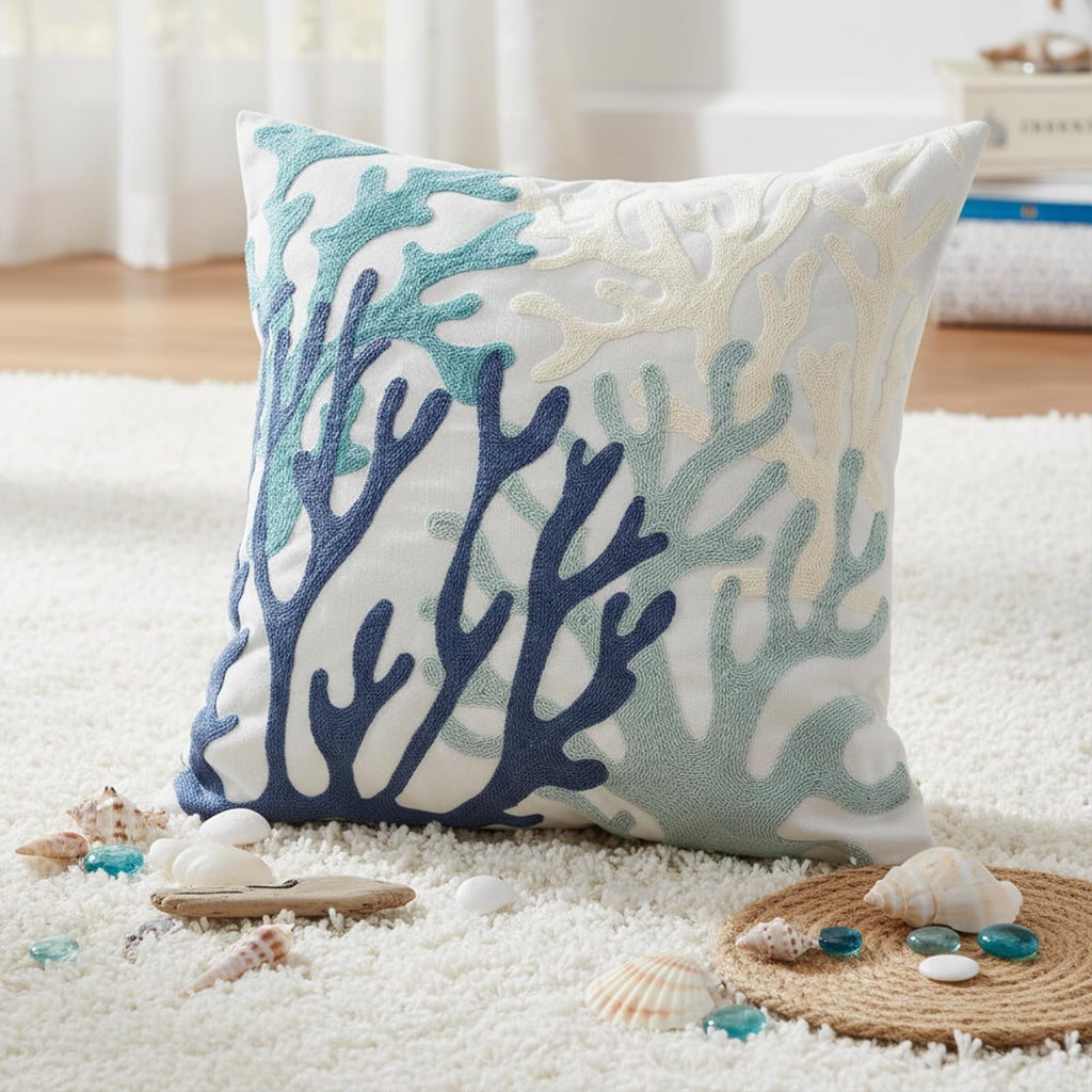 Coastal Decor Summer Pillow Covers 18x18 Inch Embroidered Beach Throw Pillowcase Sofa Living Room Bedroom Farmhouse