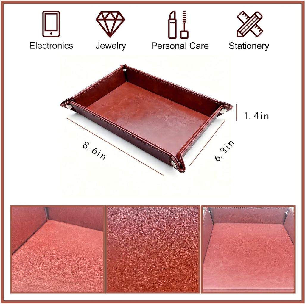 Leather Valet Tray Organizer, Catchall Tray, Desktop Storage for Keys, Coins, Wallet, Phone, Jewelry | Multi-Use
