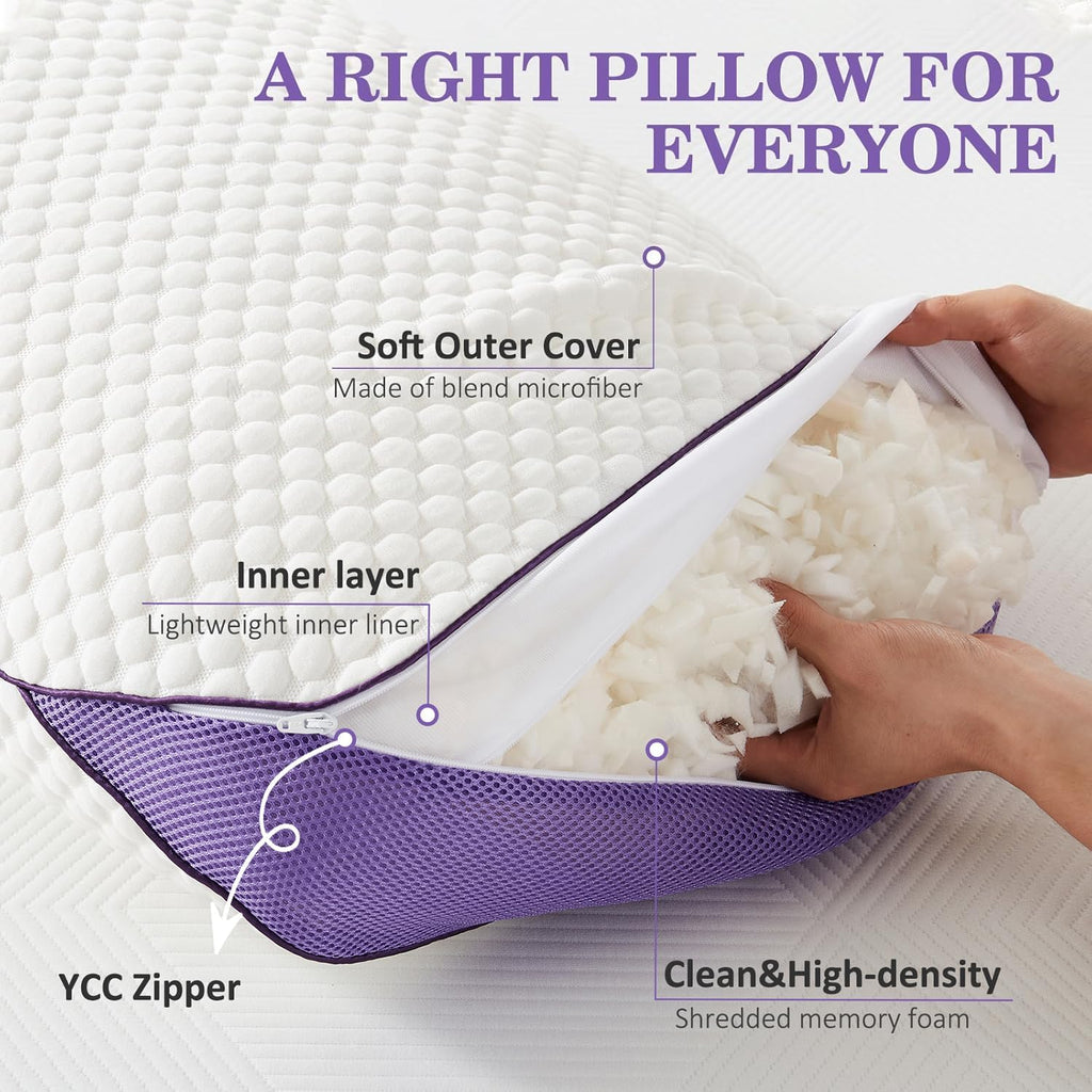 Cooling Adjustable Shredded Memory Foam Pillow, King 20x34, 1 Pack | Adjust the loft for side, back or stomach