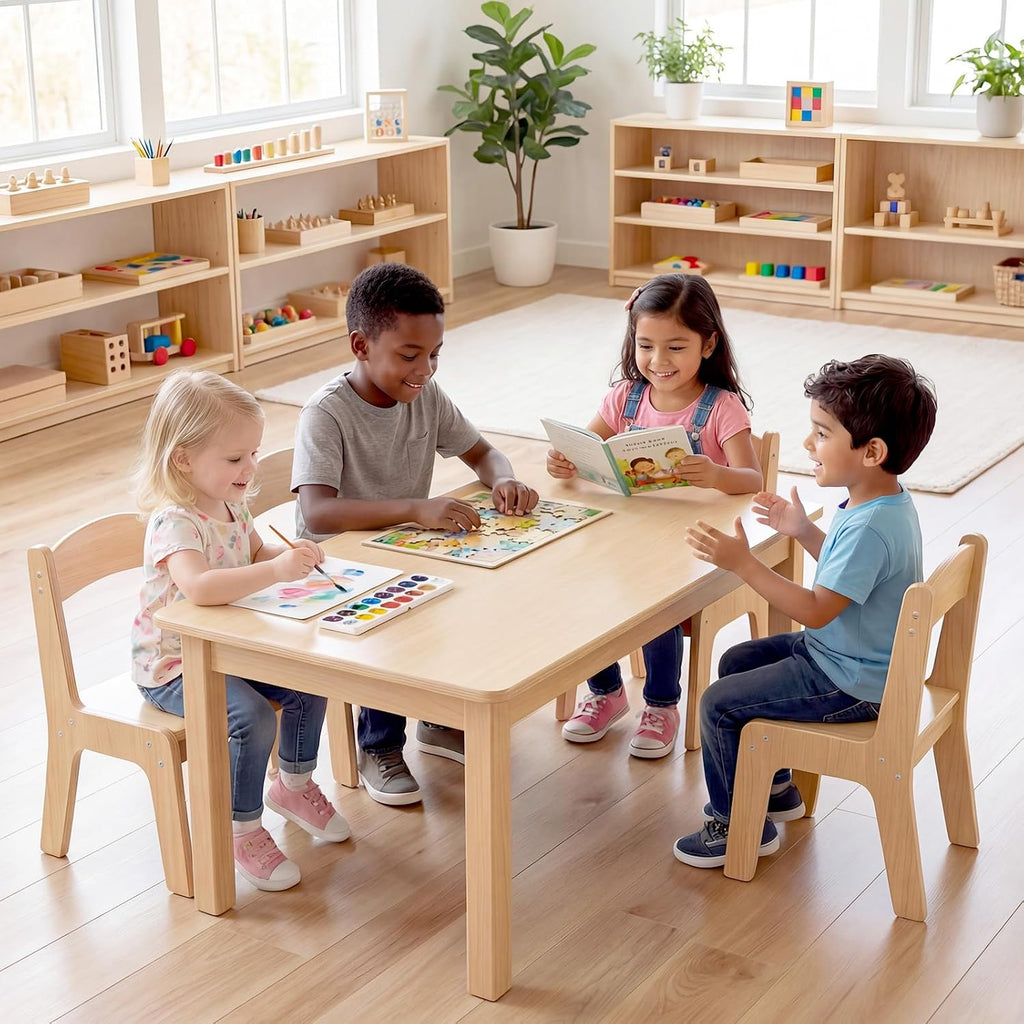 Toddler Table and Chair Set, Anti-Slip Legs & Rounded Corners, Sturdy Wooden Kids Table and Chairs for Eating