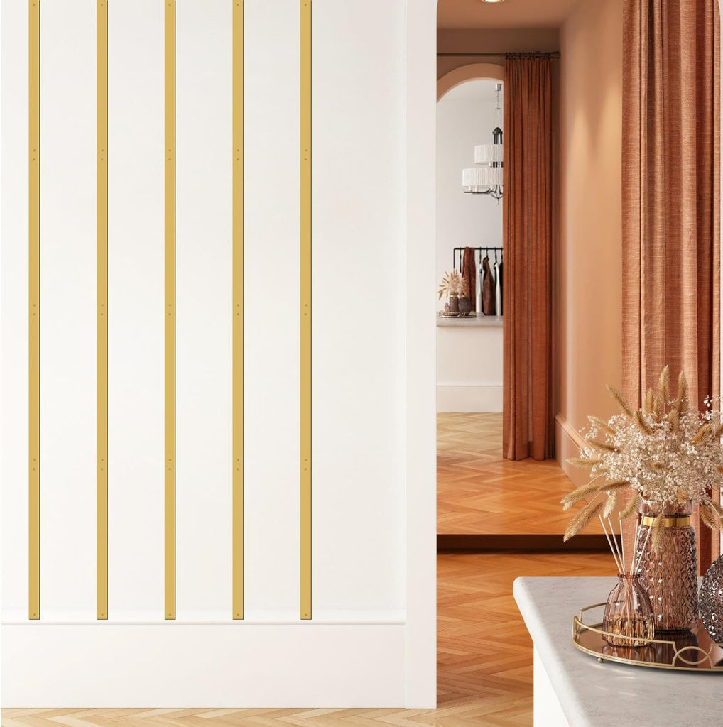 Golden Metal Wall Art Modern Striped Walls Decor Minimalist Line Arts Sign - Set of 20