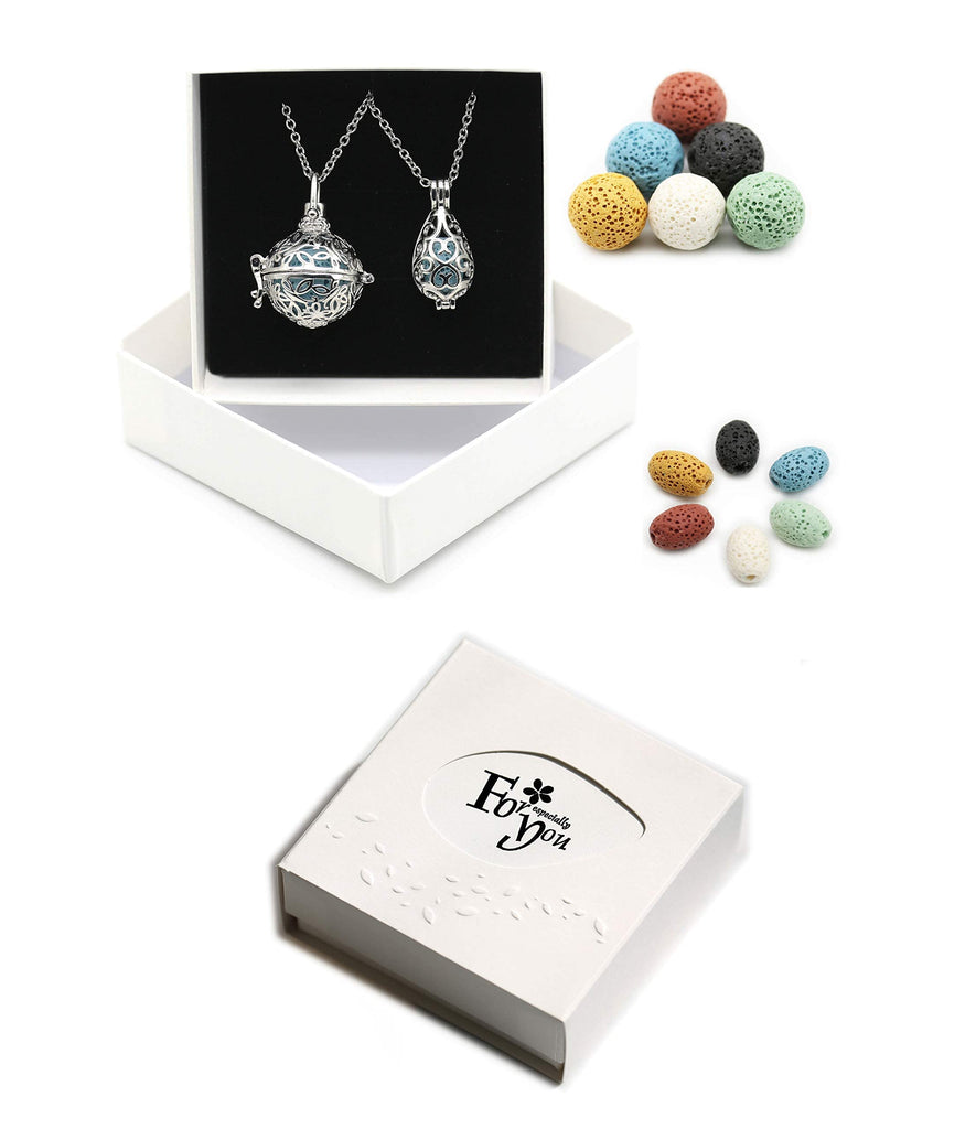 2 PCS Essential Oil Diffuser Necklace with a Gift Box, Hollow Ball and Teardrop Aromatherapy Pendant Locket Necklace