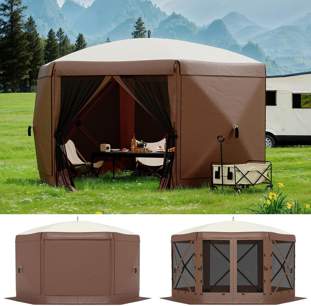 13FT Pop-Up Gazebo 6-Sided, Outdoor Canopy Tent with Mosquito Netting & Removable Wind Cloths Parties, Outdoor Events