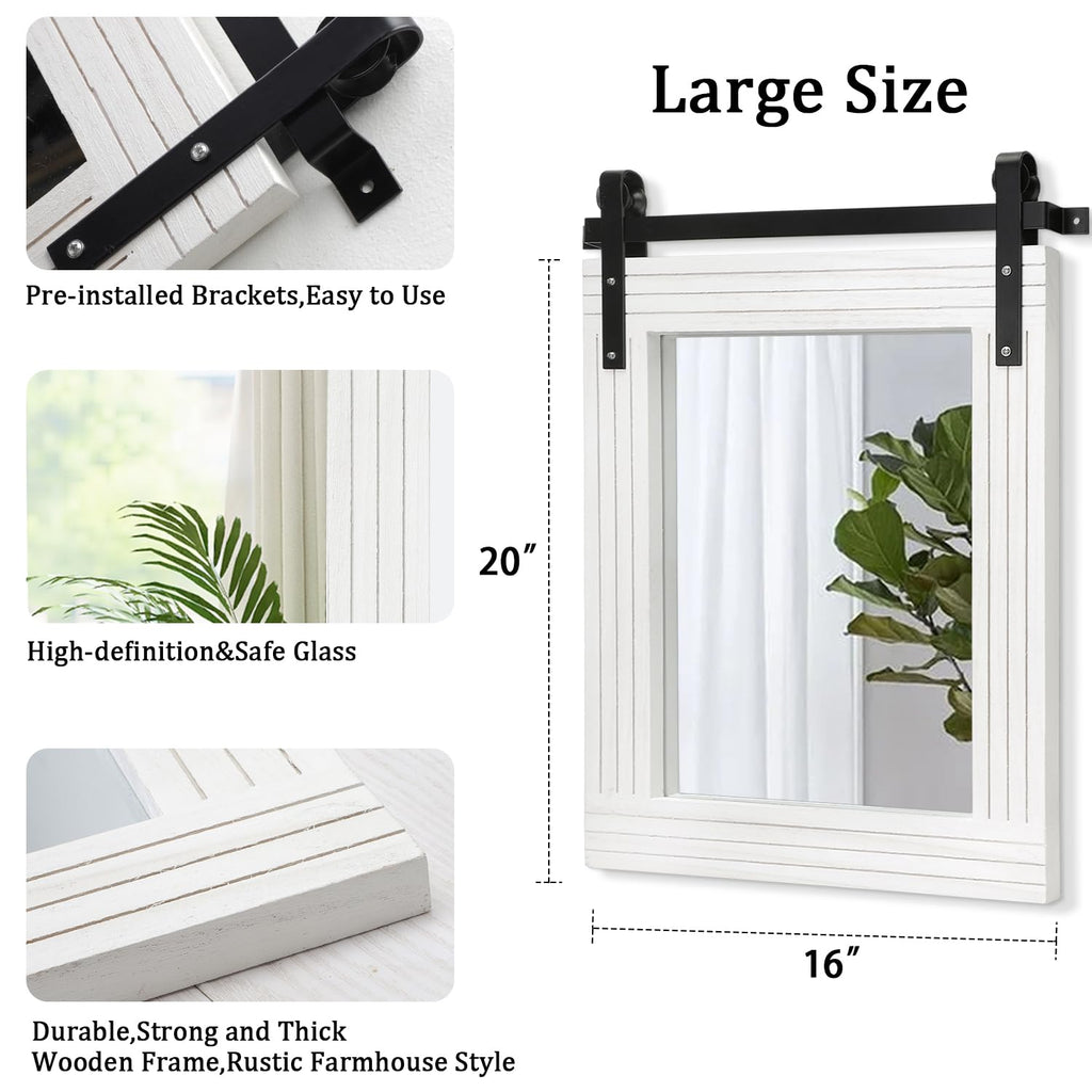 White Wood Framed Mirror Rectangle Farmhouse Wall Mirror Decor Bedroom Living Room Entryway 20"x16"