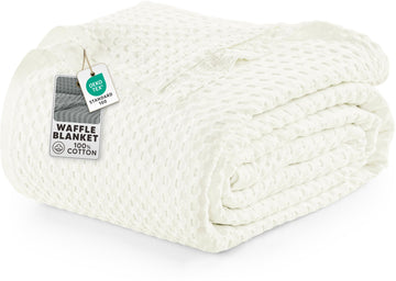 100% Cotton Waffle Blanket Ivory, 90x108 Inch