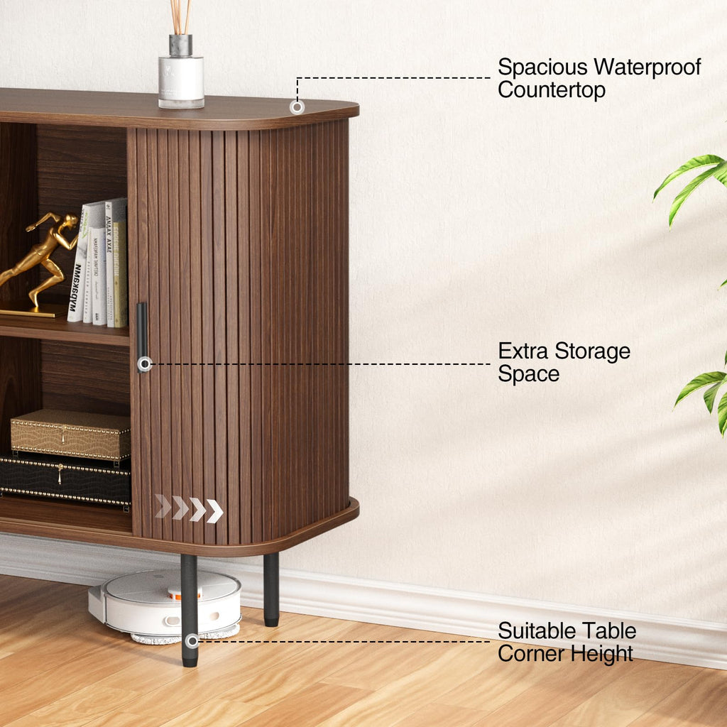 47''W x 32''H Walnut Storage Cabinet, Fluted Sideboard Buffet Cabinet with Storage, Console Table Credenza with