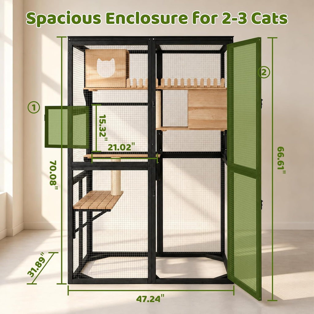 Catio Outdoor Cat Enclosure, 4-Tier Walk-in Cat House with Window Entrance
