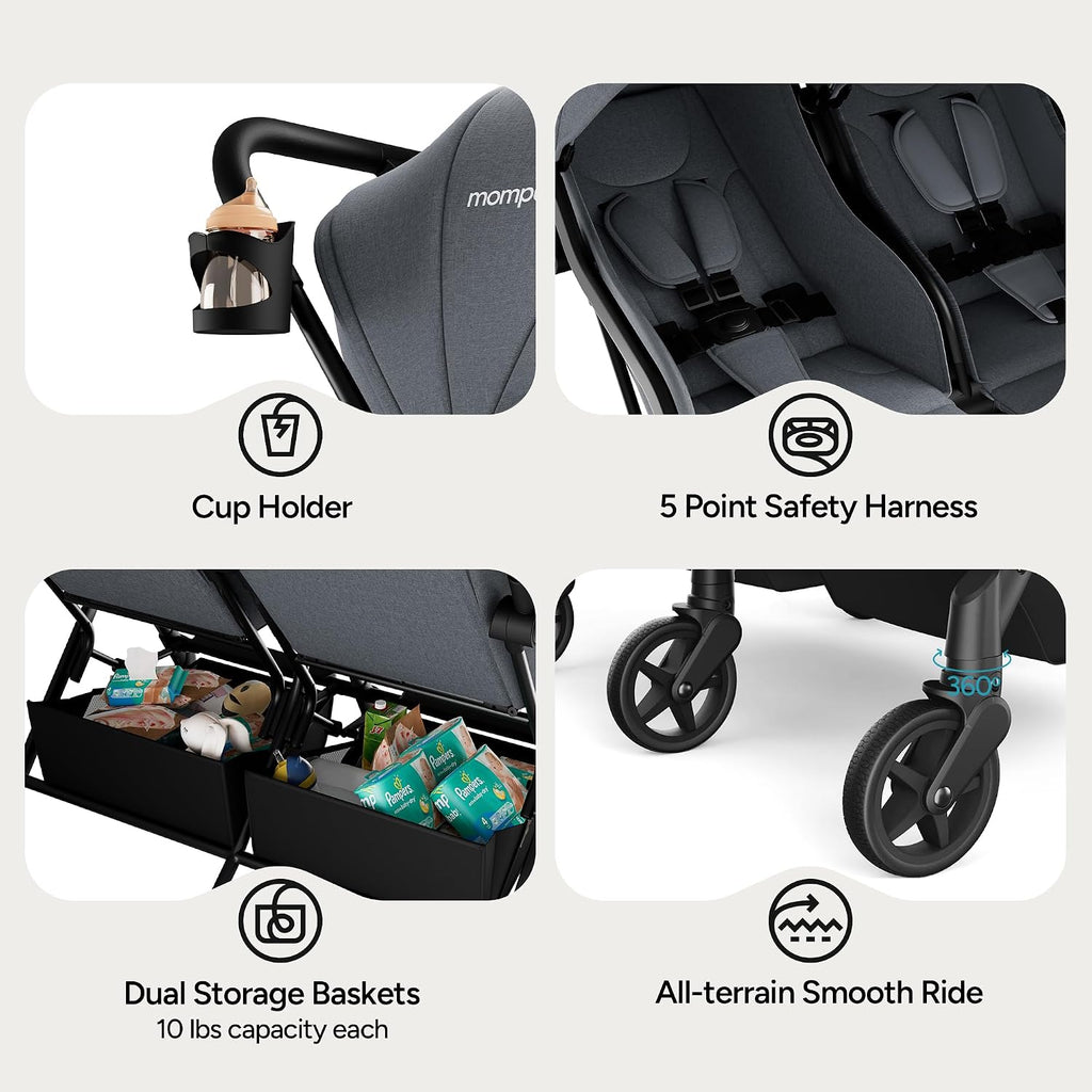 Lithe Double Stroller, Lightweight Side by Side, Infant & Toddler