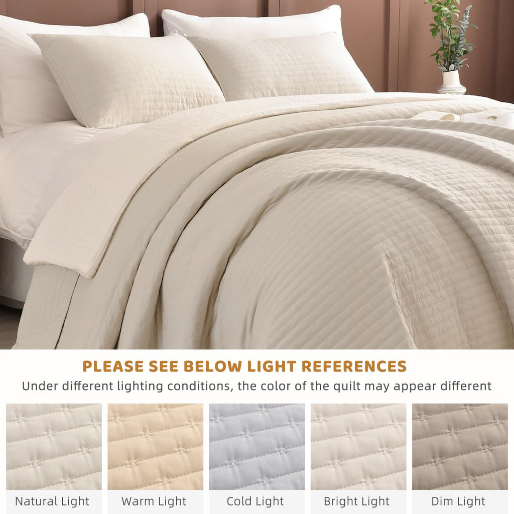 Oversized Cal King Bedspread 128"*120" for Extra Bed, 3pcs 100% Cotton Quilt Wheat Colored Ultra Large Wide Oversized