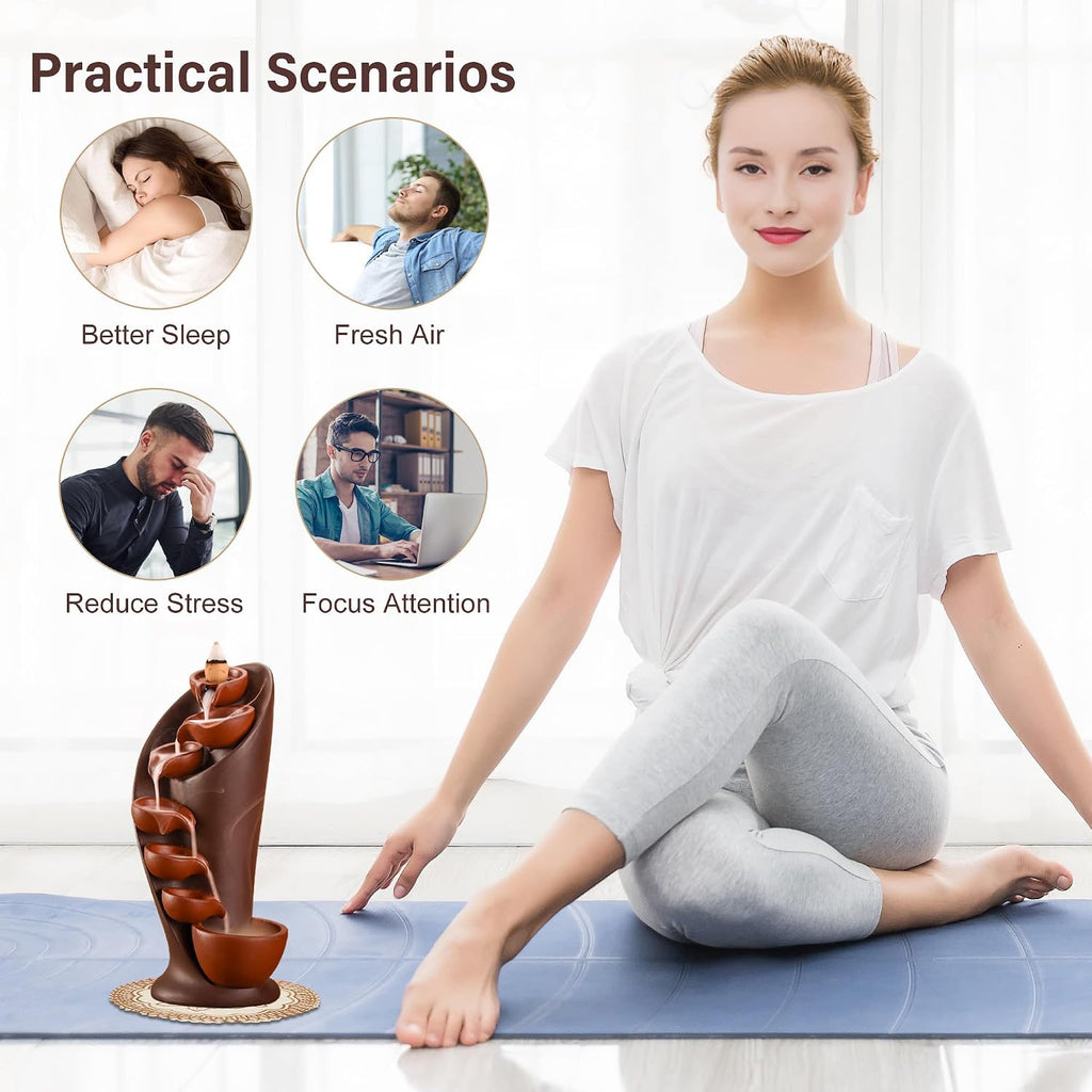 Backflow Incense Holder Ceramic Mountain Waterfall Smoke Fountain Aromatherapy Handmade Decoration - Set of 101