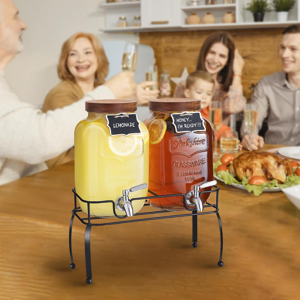 Gallon Glass Drink Dispenser for Parties with Stand - Set of 2