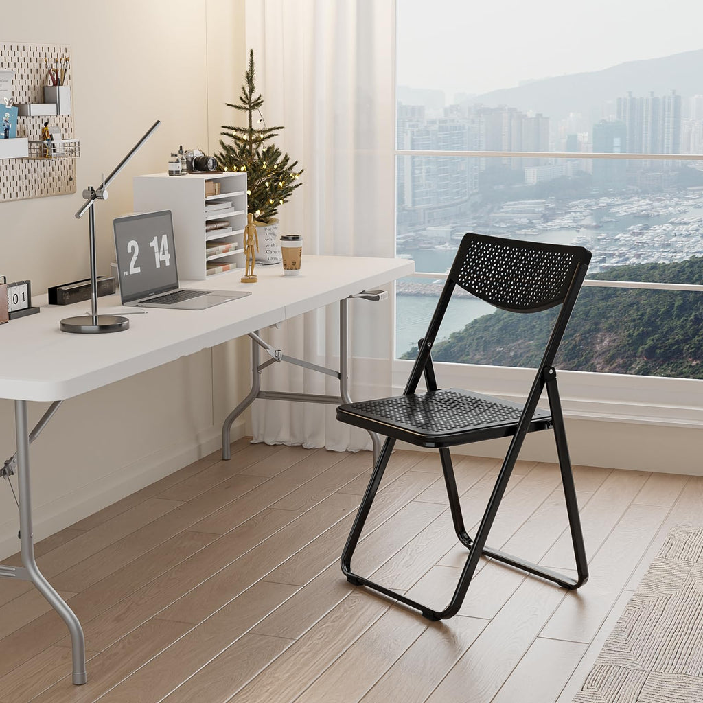 Plastic Folding Chairs, Comfortable Foldable Chair with Breathable Mesh Seat and Sturdy Metal Frame 350lbs Capacity
