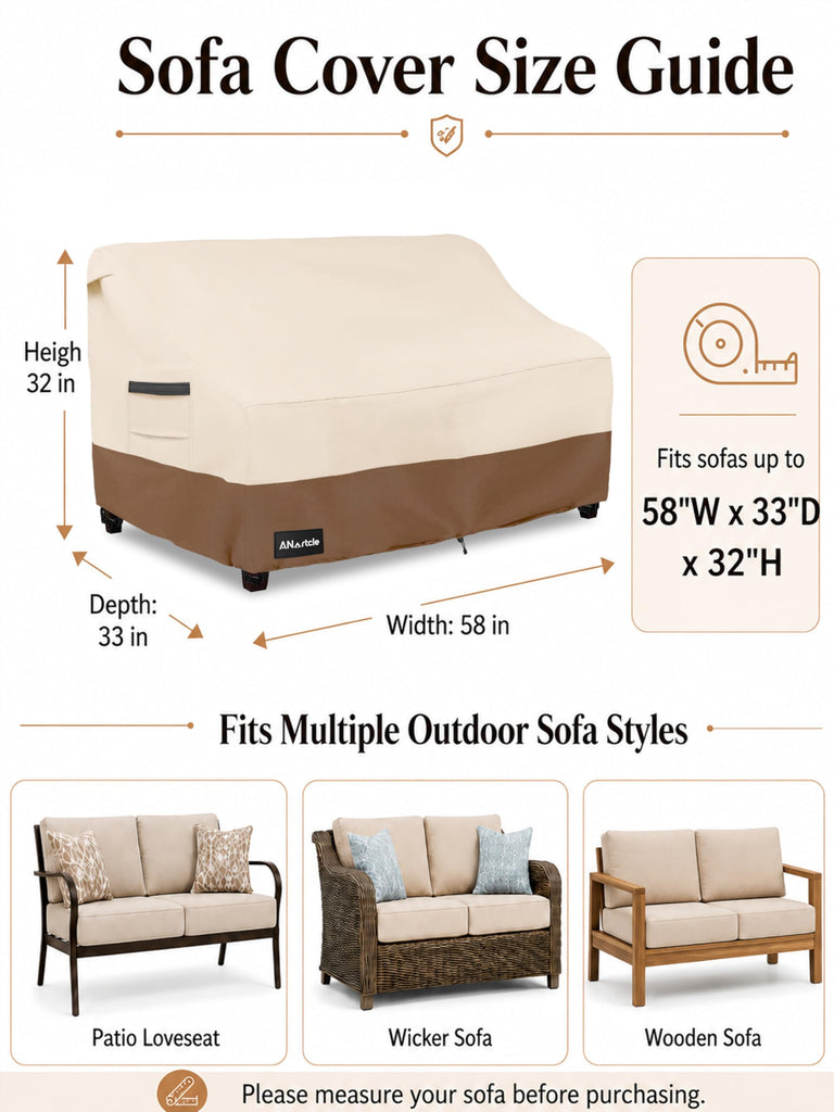 2-Seater Patio Loveseat Cover, 58W x 32.5D x 31H Inches Outdoor Couch Cover, 100% Waterproof Heavy Duty Patio Sofa