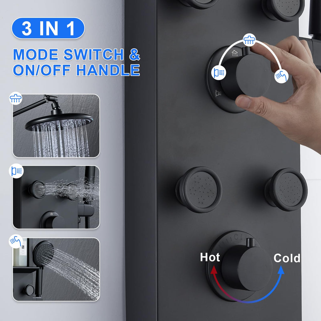 PF Shower Panel Tower Adjustable Shower Arm Height Rainfall Head System