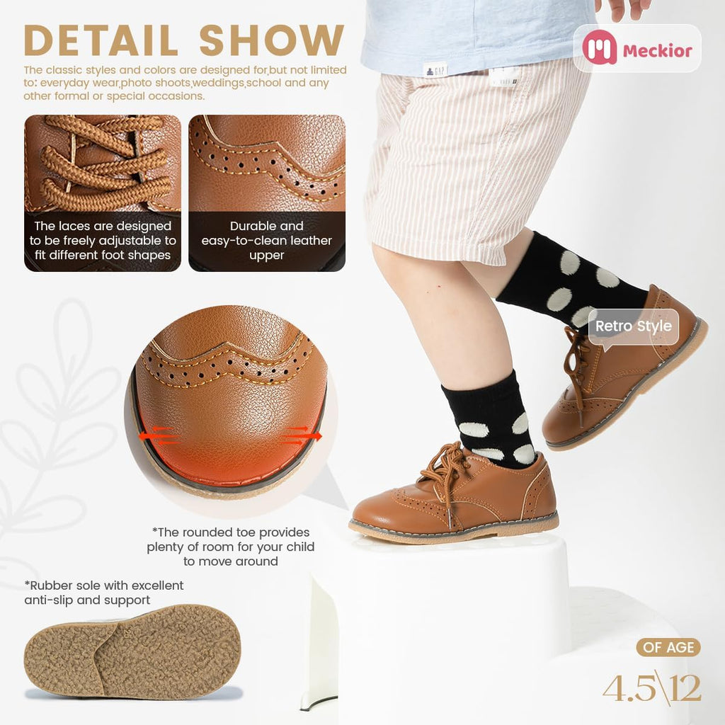 Toddler Boys Girls Dress Shoes Little Kid Oxford Shoes Wedding Church Dress Shoes PU Leather Lace Up School Uniform