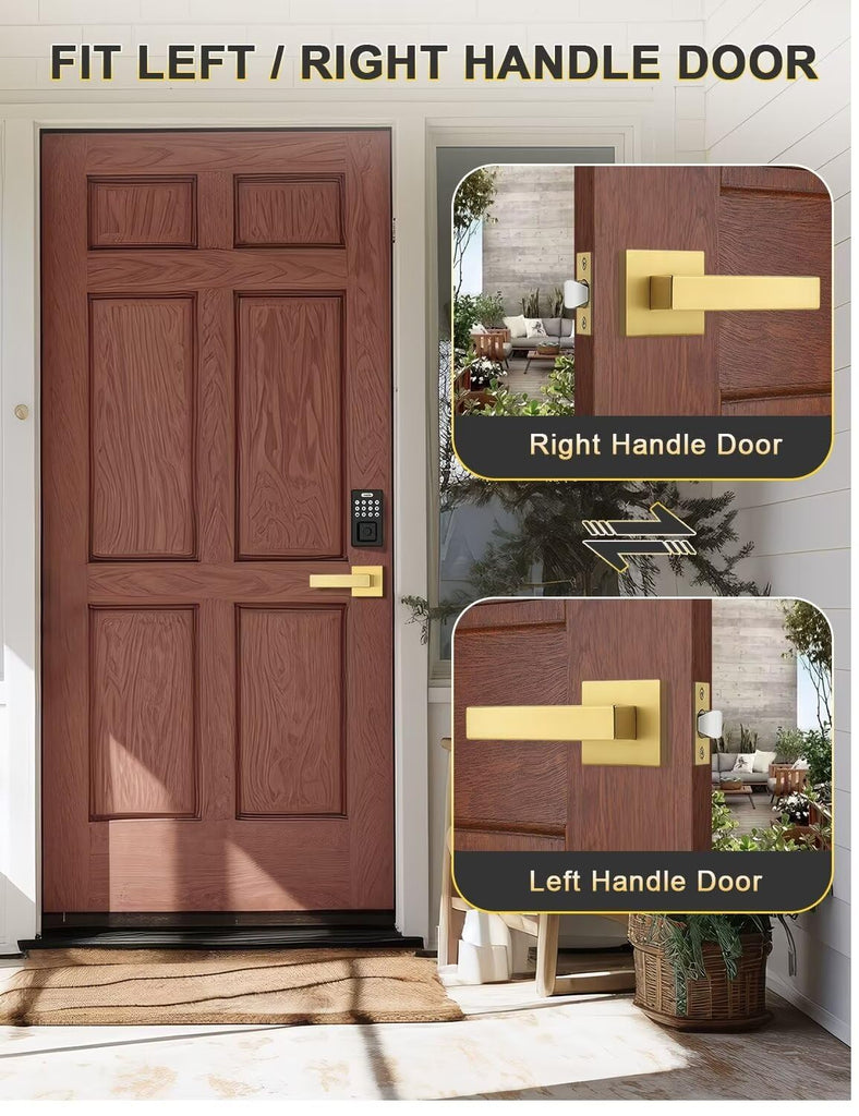 6 Pack Gold Keyless Square Levers Handles, Satin Brass Finish, Interior Passage Door Locksets for Hall Closet Door
