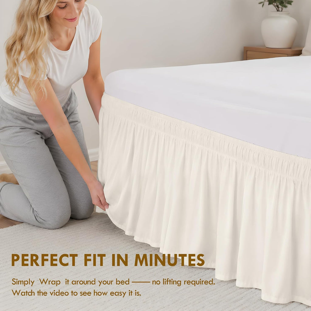 Beige King Wrap Around Bed Skirt, 18" Drop, Easy Fit | Easy Fit Design, Soft Microfiber, No-Lift Setup, Hide Bed