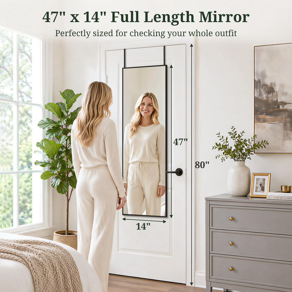47"x14" Mirror Full Length, Wall Mounted/Over the Door, Black