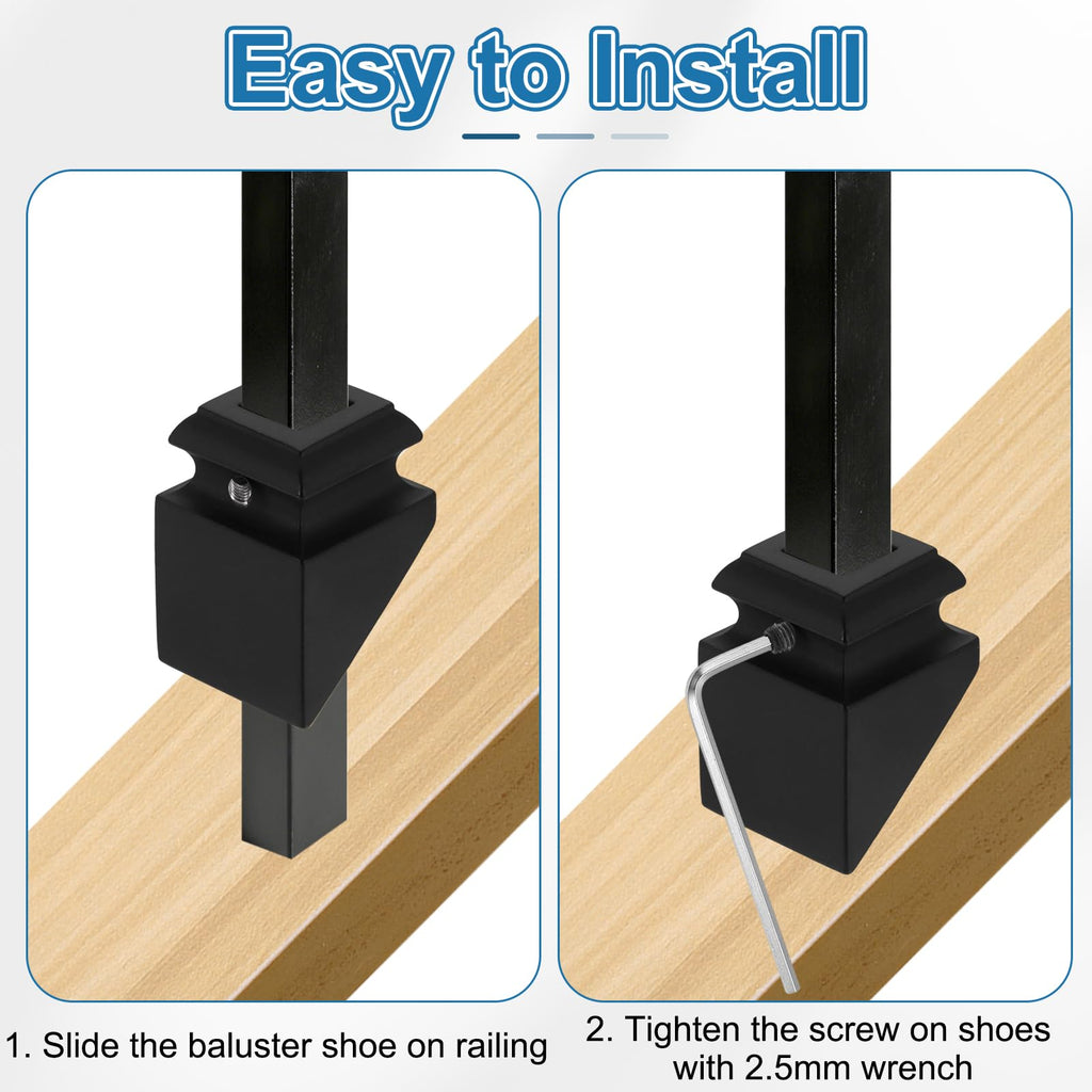 30 Pcs Stair Slant Shoes for 1/2" Square Baluster, Black