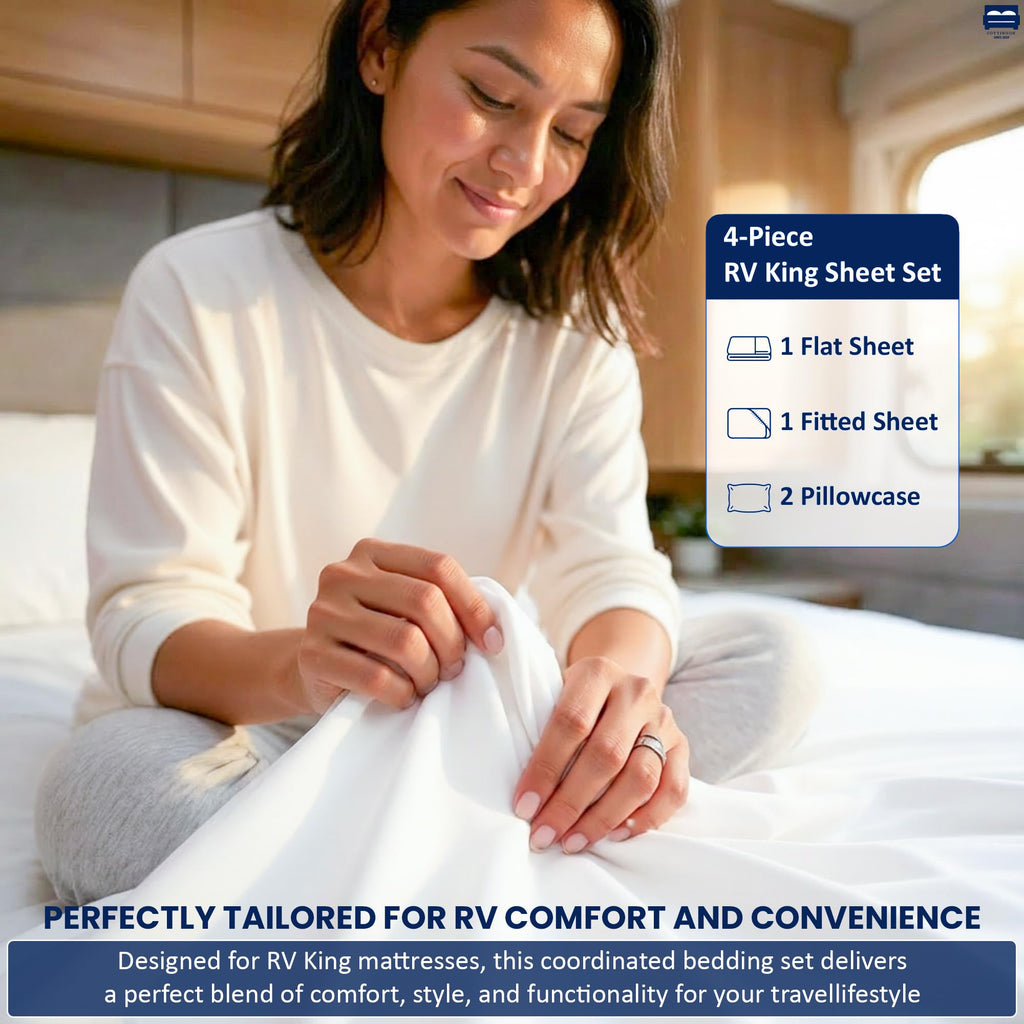 4 Piece Short Queen Sheets, 15" Deep, Egyptian Cotton, White