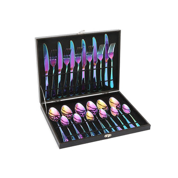 24pcs Rainbow colored Iridescent Stainless Steel Flatware Premier Quality Rainbow Colored Tableware Cutlery Set in