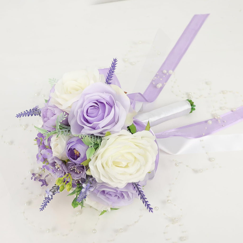 Bride Bouquets for Wedding 8.5 Inch Lilac Artificial Rose Flower Bridal Bouquets for Bride Wedding Bridesmaid