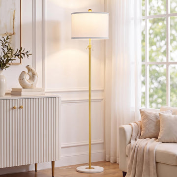 Gold Floor Lamp with Marble Base, 56-65" Height Adjustable Pole Lamp
