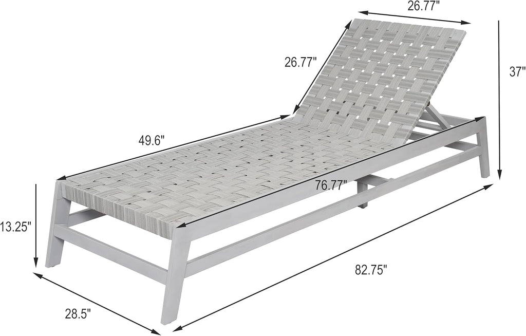 Rope Chaise Lounge with Acacia Wood Frame, Adjustable Backrest Single Lounge Sofa, Patio Sun Lounger Recliner