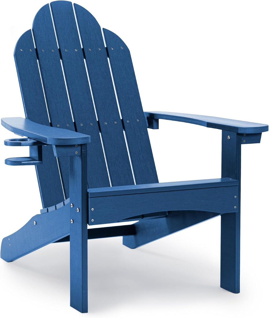 Outdoor Adirondack Chair, Cup Holder, Navy Blue | HDPS poly lumber, all-weather resistant, Low maintenance, built-in