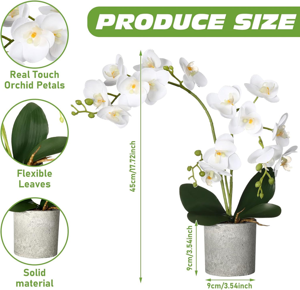 Fake Orchids Flowers in Pot 15.7 Inch Faux Orchids Artificial Floral Phalaenopsis with Vase Orchid Phalaenopsis - Set of 2