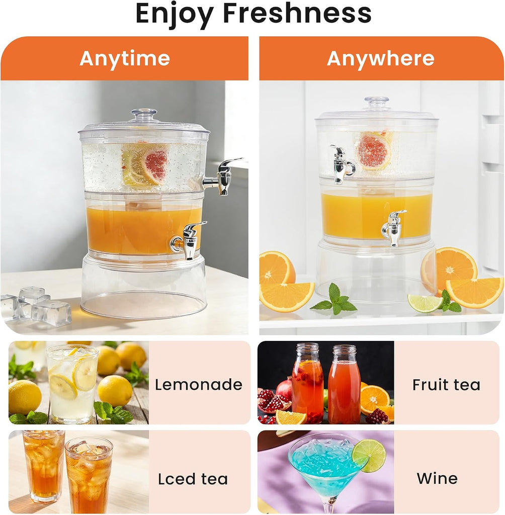 Drink Dispensers for Parties, 2 Gallon Beverage Dispenser with Stand - Set of 2