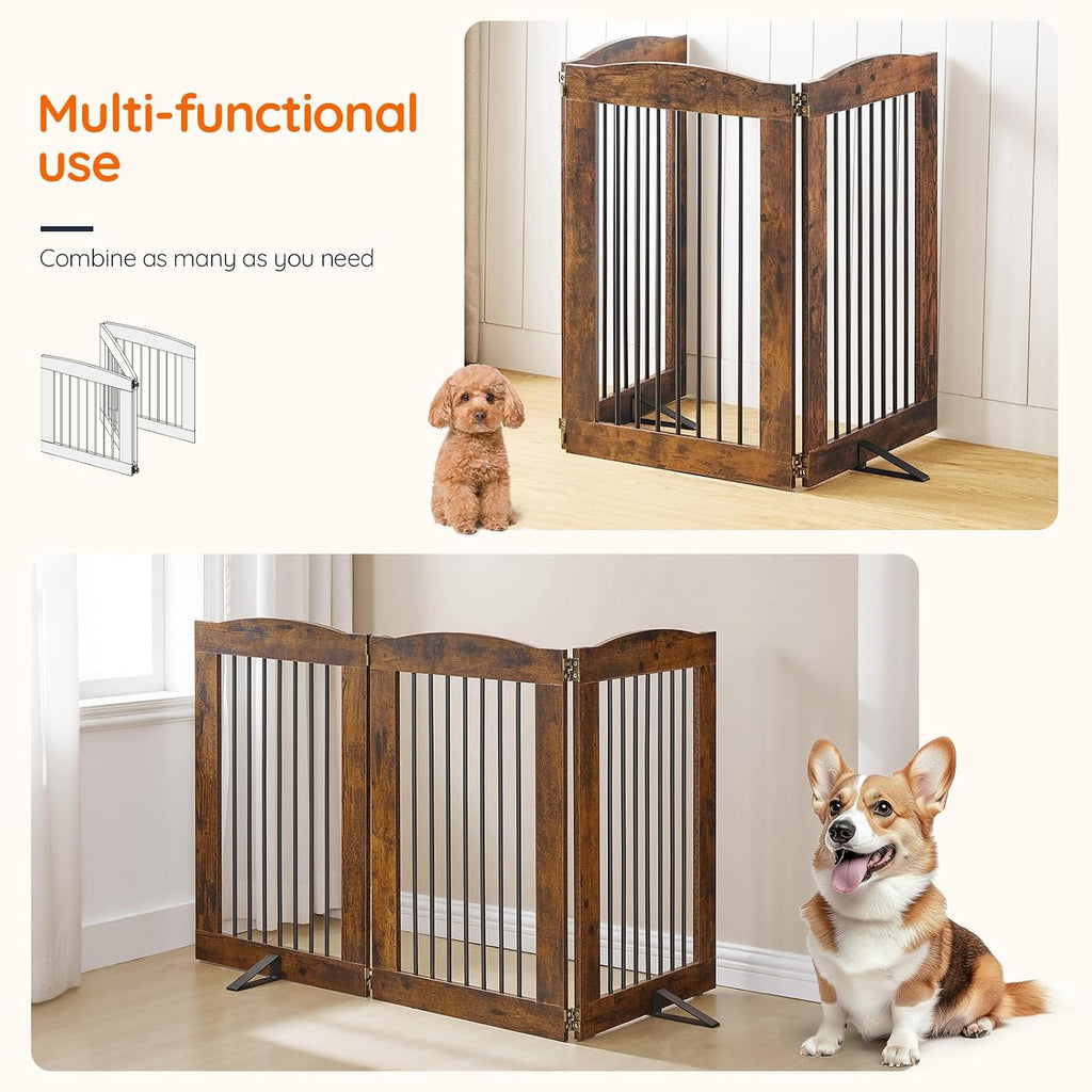 Indoor Dog Gate with Support Feet, Freestanding Pet Gate for Doorway, Stairs, 24 Inch 3 Panels, Folding Dog Fence