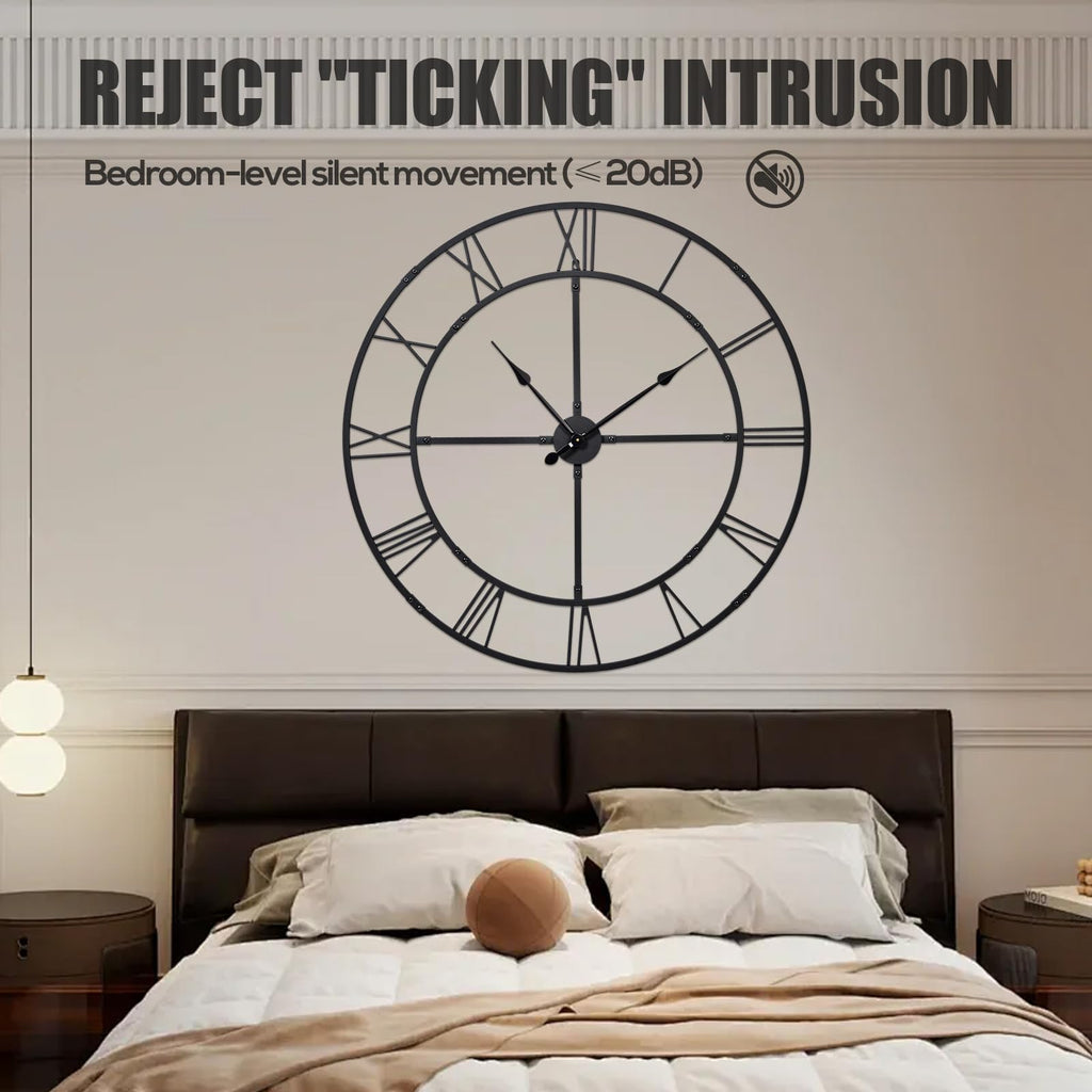 40 Inch Large Silent Wall Clock, Easy Assembly Roman Numeral Black