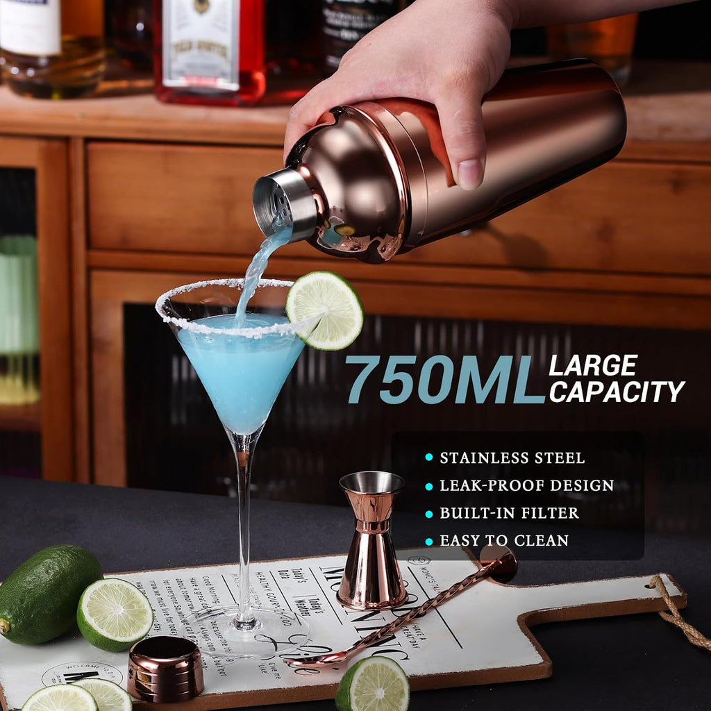 Cocktail Shaker Set Bartender Kit with Stand, Bar Set Drink Mixer Set with Stainless Steel Bar Accessories - Set of 12