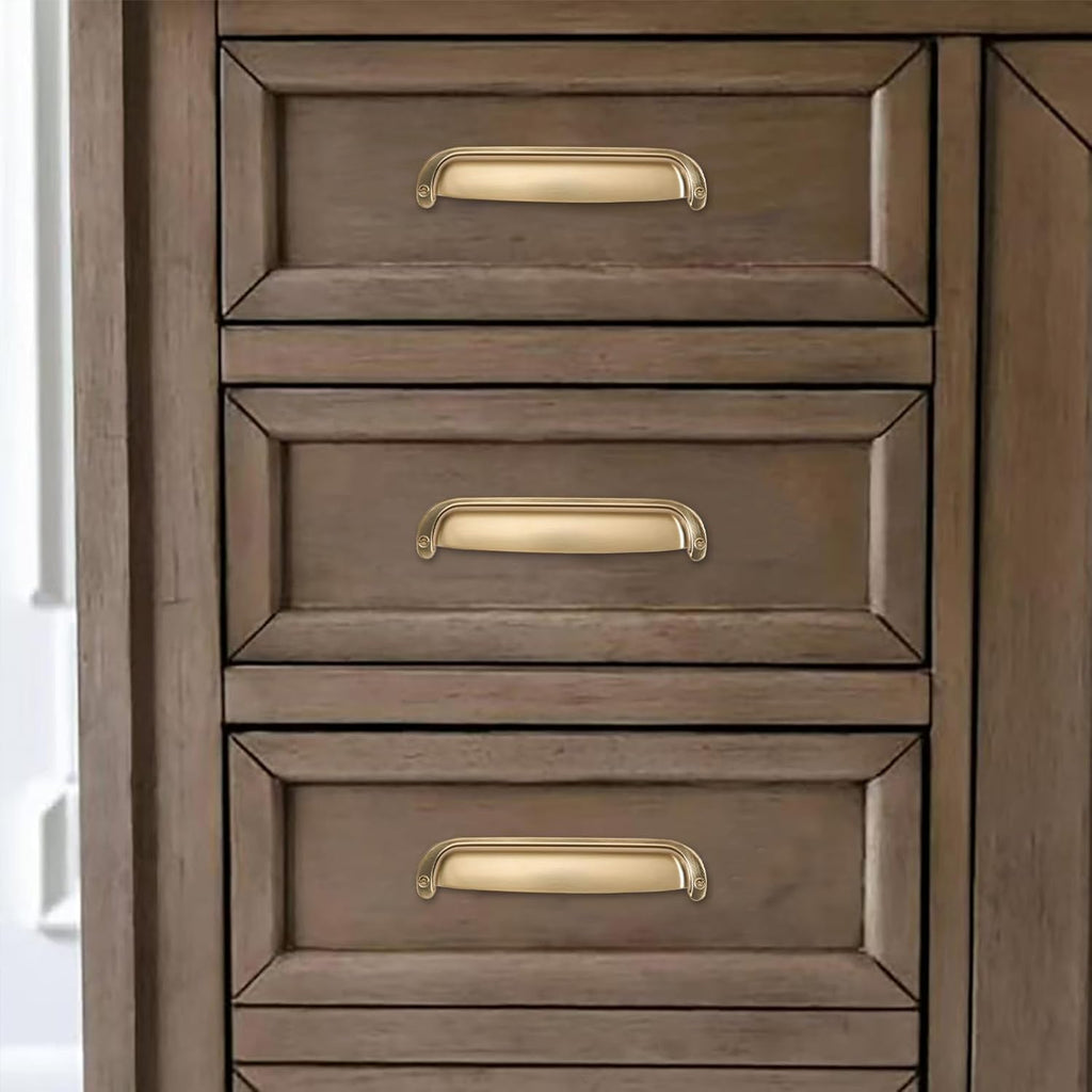10 Pack 3"(76mm) Hole Center Retro Satin Brass Drawer Pulls Brushed Brass Cabinet Bin Cup Pulls Bathroom Hardware