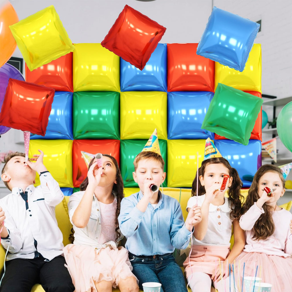 25PCS Red Yellow Blue Green Square Foil Balloons Wall Backdrop