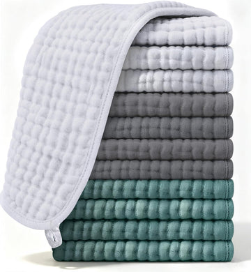 12 Pack Muslin Burp Cloths Large 100% Cotton Hand Washcloths, Baby Essentials Absorbent and Soft Burping Rags for