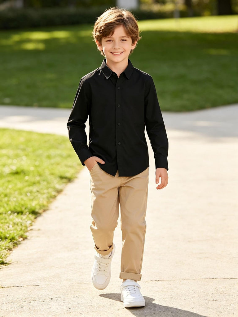 Boys' Dress Shirts Toddle Boy Long Sleeve Uniform Shirt for Kids