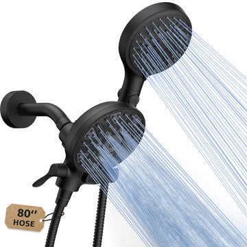 Dual 2-in-1 Handheld Shower Head Combo with 80" Long Hose, Black