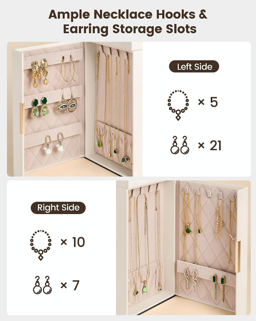Large Jewelry Box, 6-Layer Jewelry Organizer with 5 Drawers -Beige