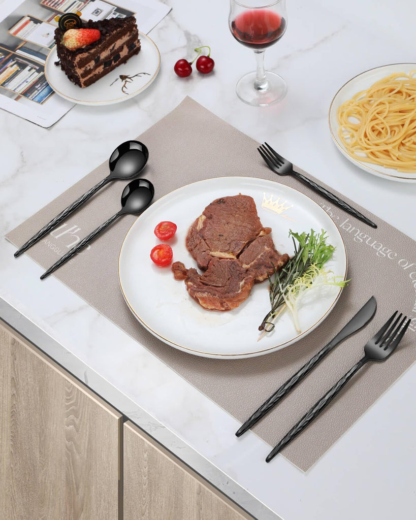 Hammered Black Silverware Set,30 Piece Stainless Steel Flatware Set for 6,Modern Cutlery Set,Includes Spoon Fork