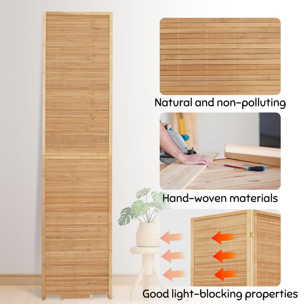 Bamboo Mesh Woven Room Divider 5.6FT, 4 Panel Folding Privacy Screen, Brown