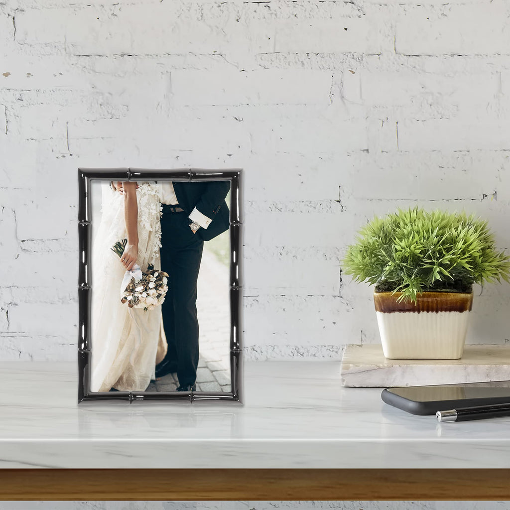 4x6 Black Polished Metal Picture Frame with Bamboo Design