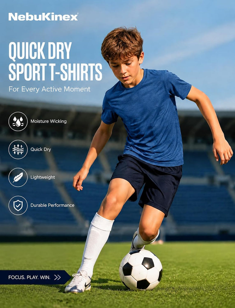 5/6 Pack Youth Boys Athletic Shirts Short Sleeve Quick Dry Active Tops