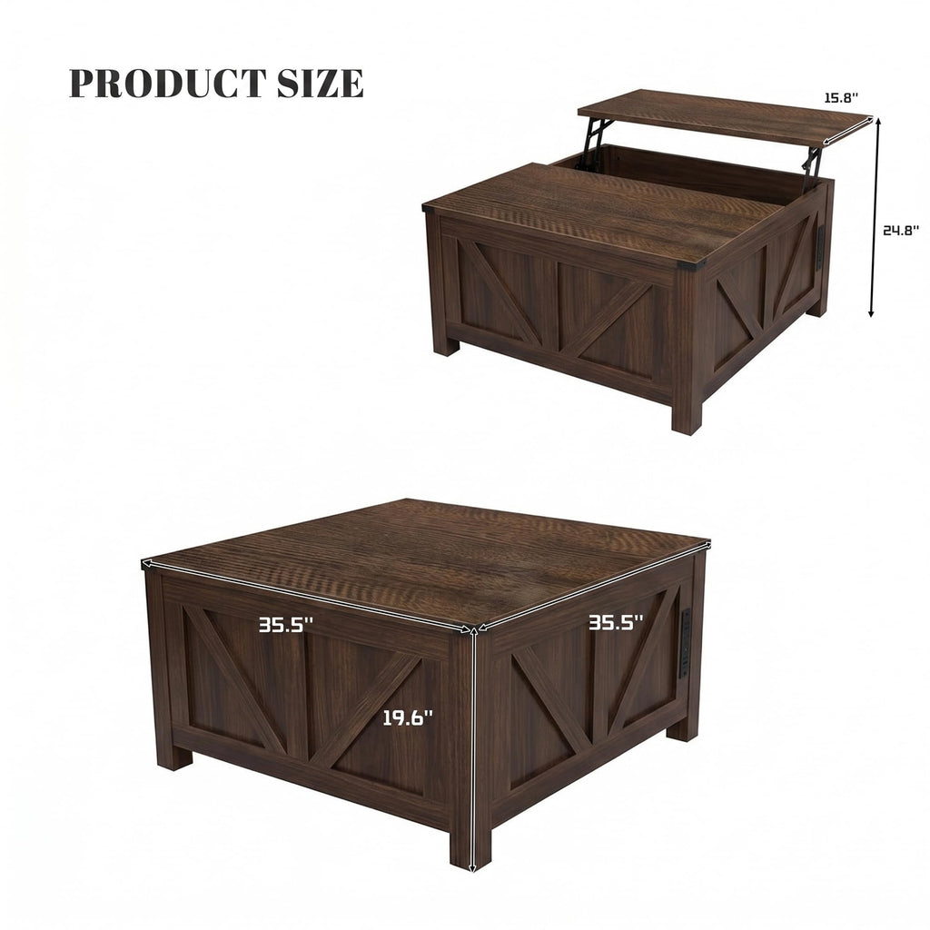 35" Farmhouse Coffee Table, Rustic Center Table with Lift Top