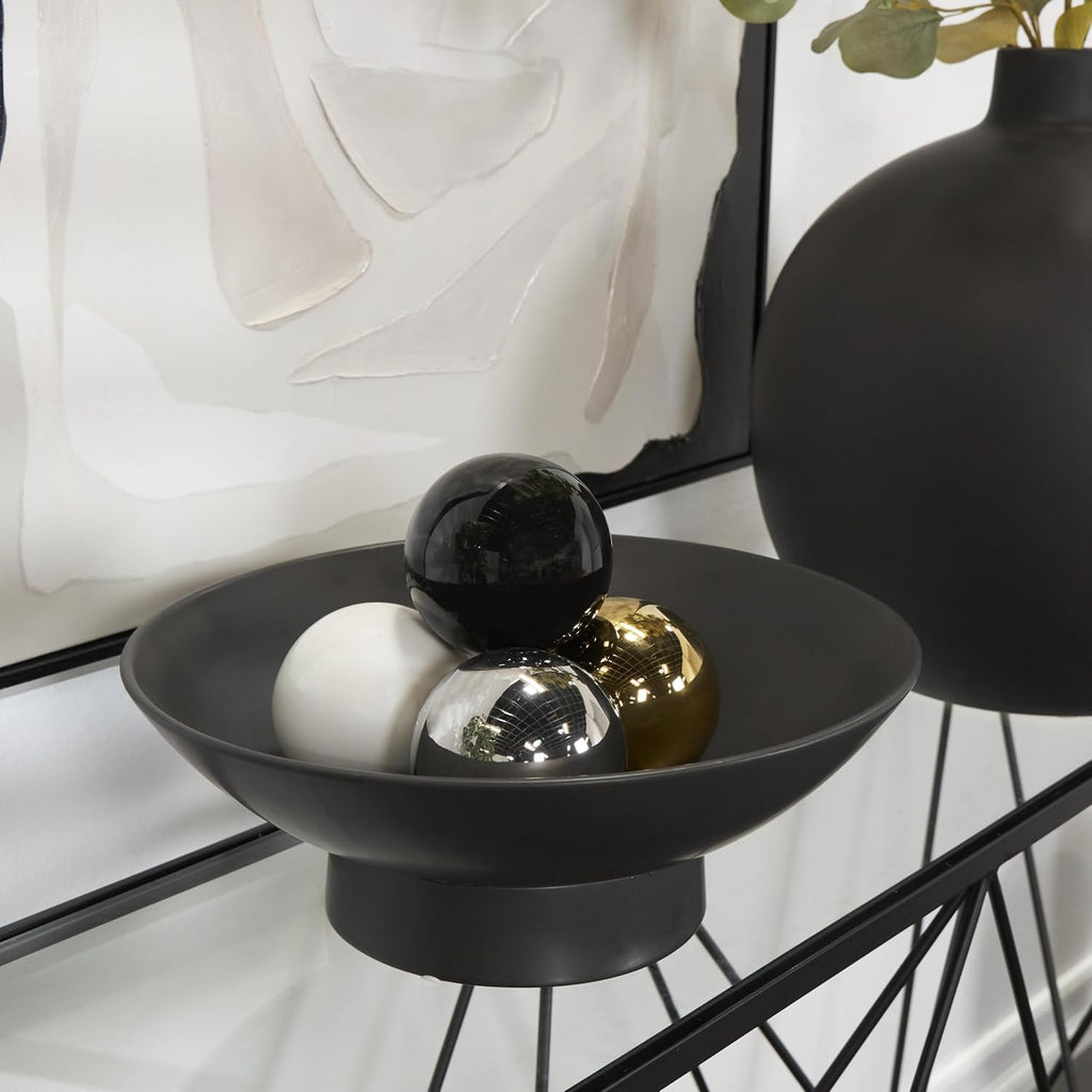 Ceramic Geometric Metallic Small Minimalistic Decorative Ball Orbs & Vase Filler 4" D, Multi Colored - Set of 4